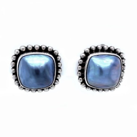 Stephen Dweck Sterling Lg Blue Mabe Pearl Earrings